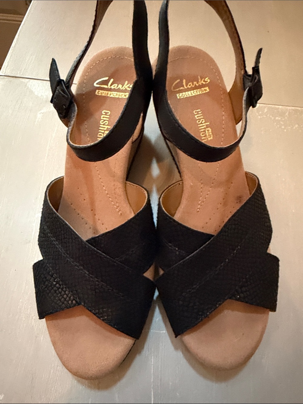 Clarks Black Crisscross Ankle Strap Sandals